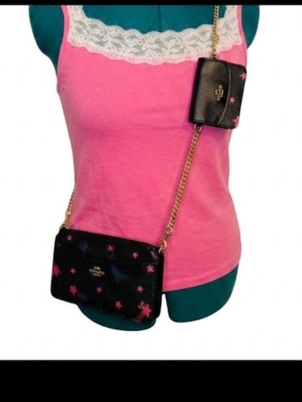 Coach Poppy Crossbody with Gold Chain - Black/Pink